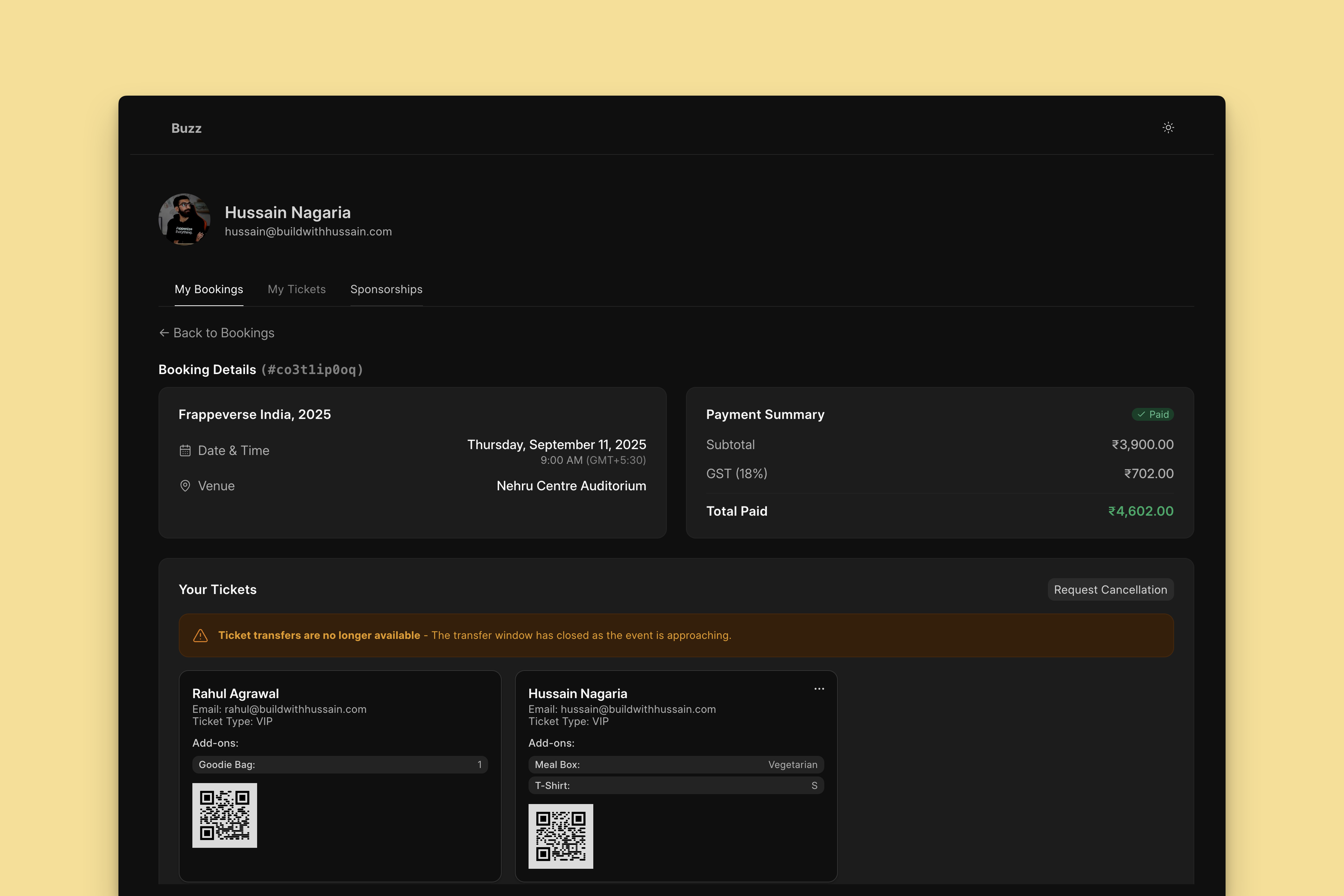 Booking Details Page