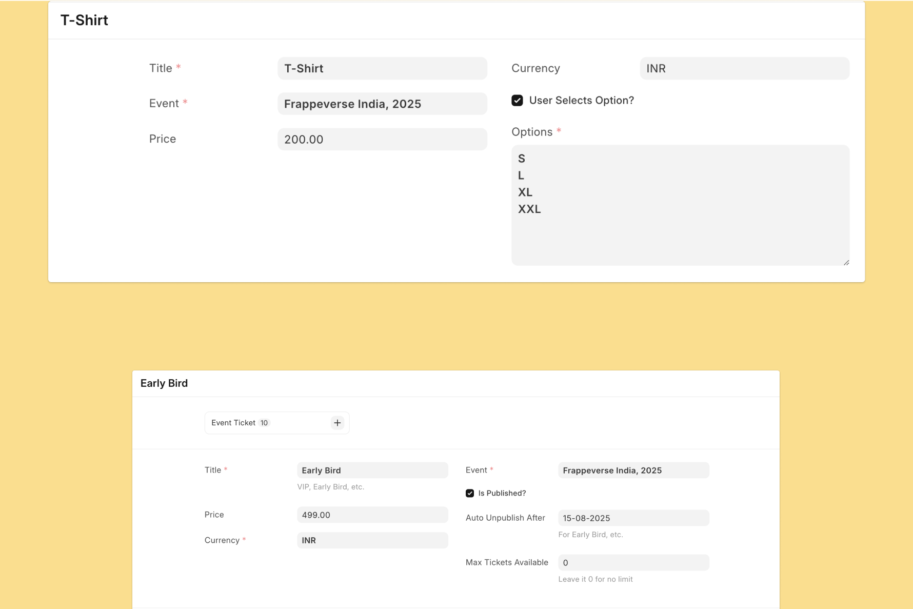 Dynamic Ticket Types and Add-ons